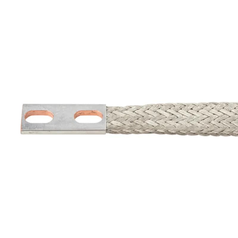 The NSI FS1-33-8N-18 Flexible Braided Jumper Grounding Strap is made from copper with a tin-plated finish, is 18" long and has a maximum amperage of 330A indoors or 400A in outdoor applications. Use flexible braided grounding straps in any application involving expansion, contraction, vibration or operational movement of the fault-current grounding path, where rigid grounding solutions may fall short. Ferrules are made from tin-plated pure electrolytic copper and the standard mounting holes are NEMA-spaced holes for easy installation. Stock products you can rely onâ€”stock NSI.