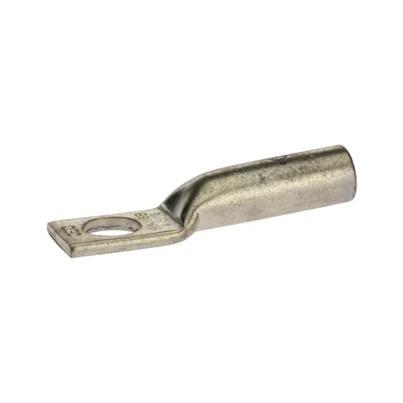 1 Hole Long Barrel Copper Compression Lug 4 AWG - 5/16" Bolt Long Barrel Copper Compression Lugs are produced from high conductivity copper tubing. They are tin-plated to provide corrosion low contact resistance. Marked with die index and color coded for easy reference. Listed for 35KV maximum when properly installed and to cable manufacturer instructions. Temperature rating 90 degrees C. .