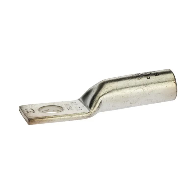 1 Hole Long Barrel Copper Compression Lug 2/0 AWG - 3/8" Bolt Long Barrel Copper Compression Lugs are produced from high conductivity copper tubing. They are tin-plated to provide corrosion low contact resistance. Marked with die index and color coded for easy reference. Listed for 35KV maximum when properly installed and to cable manufacturer instructions. Temperature rating 90 degrees C. .