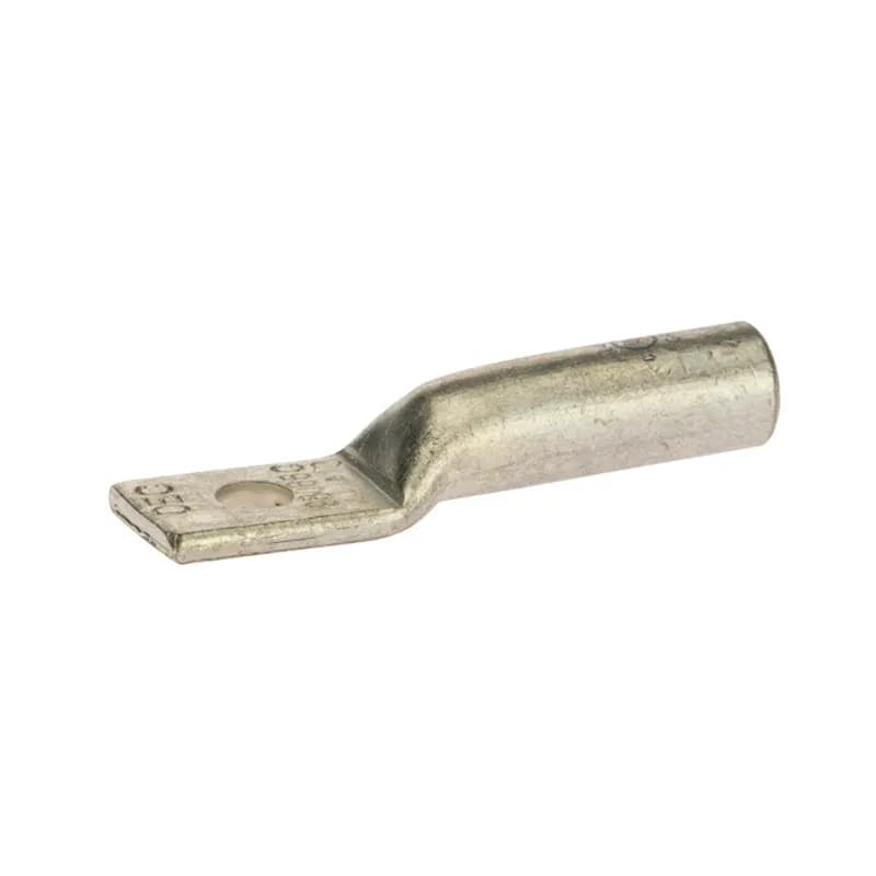 1 Hole Long Barrel Copper Compression Lug 4 AWG - 10 Bolt Long Barrel Copper Compression Lugs are produced from high conductivity copper tubing. They are tin-plated to provide corrosion low contact resistance. Marked with die index and color coded for easy reference. Listed for 35KV maximum when properly installed and to cable manufacturer instructions. Temperature rating 90 degrees C. .