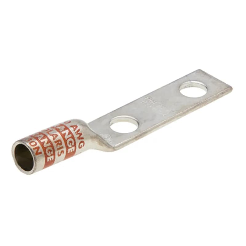 NSI Industries L30N - 2 Hole Long Barrel Copper Compression Lug 3/0 AWG - 1/2" Bolt Long Barrel Copper Compression Lugs are produced from high conductivity copper tubing. Allows easy inspection of the termination to assure complete cable insertion. Tin-plated to provide corrosion and low contact resistance. Marked with die index and color coded. Listed for 35KV maximum when properly installed. Rated 600V. cULus 486A/B Listed. UL467 Listed on sizes 6 AWG - 3/0 AWG. Temperature rating 90 degrees C.