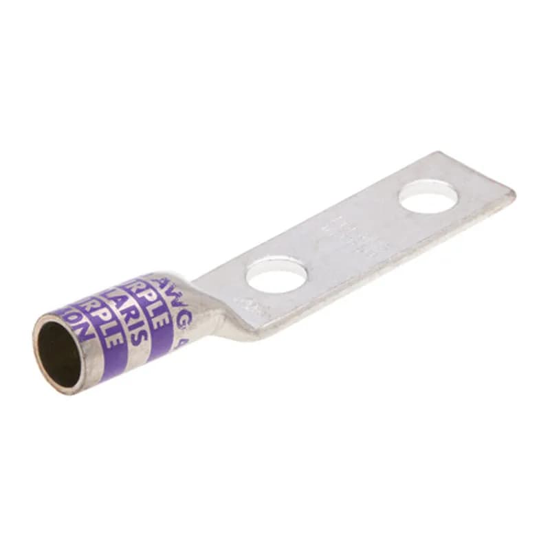 NSI Industries L40N - 2Hole Long Barrel Copper Compression Lug4/0 AWG -1/2" Bolt Long Barrel Copper Compression Lugs is a type of copper compression connector that is produced from high conductivity copper tubing. They are tin-plated to provide corrosion resistance and are marked with die index and color coded for easy reference. Listed for 35KV maximum when properly installed.