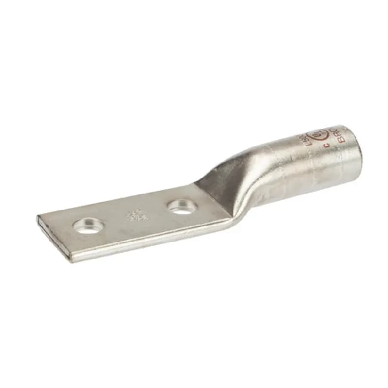 2Hole Long Barrel Copper Compression Lug500 MCM-1/2" Bolt Long Barrel Copper Compression Lugs is a type of copper compression connector that is produced from high conductivity copper tubing. They are tin-plated to provide corrosion resistance and are marked with die index and color coded for easy reference. Listed for 35KV maximum when properly installed.