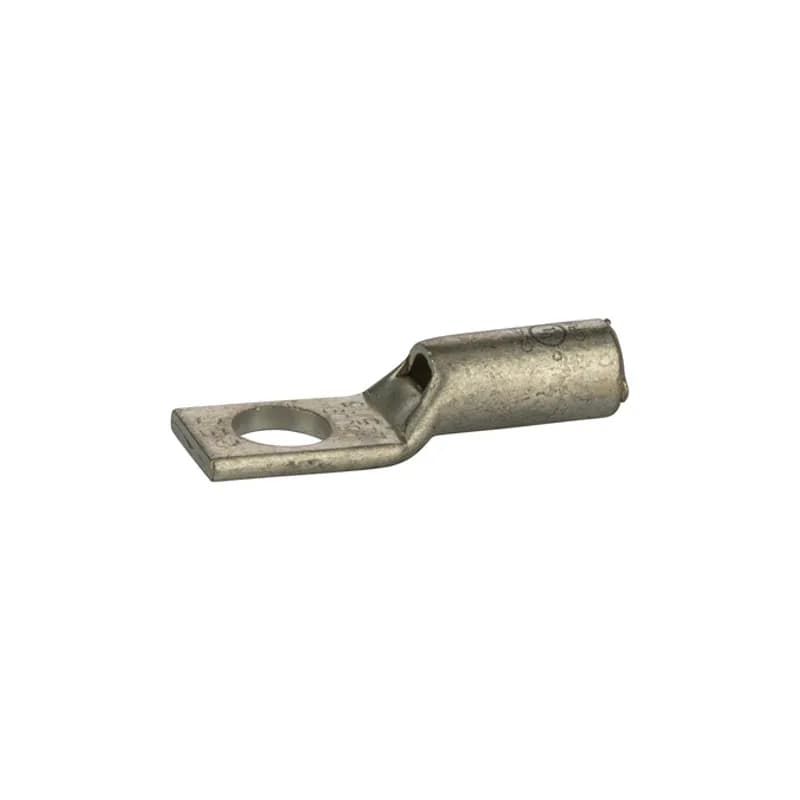 1 Hole Short Barrel Copper Compression Lug w/ Peep Hole 4 AWG - 5/16" Bolt Short Barrel Copper Compression Lugs with Peep Hole is a type of copper compression connector that is produced from high conductivity copper tubing. They are tin-plated to provide corrosion resistance and are marked with die index and color coded for easy reference. Listed for 35KV maximum when properly installed.