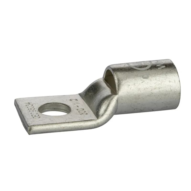 1 HoleShort Barrel Copper Compression Lug w/ PeepHole300 MCM-1/2" Bolt Short Barrel Copper Compression Lugs with PeepHoleis a type of copper compression connector that is produced from high conductivity copper tubing. They are tin-plated to provide corrosion resistance and are marked with die index and color coded for easy reference. Listed for 35KV maximum when properly installed.