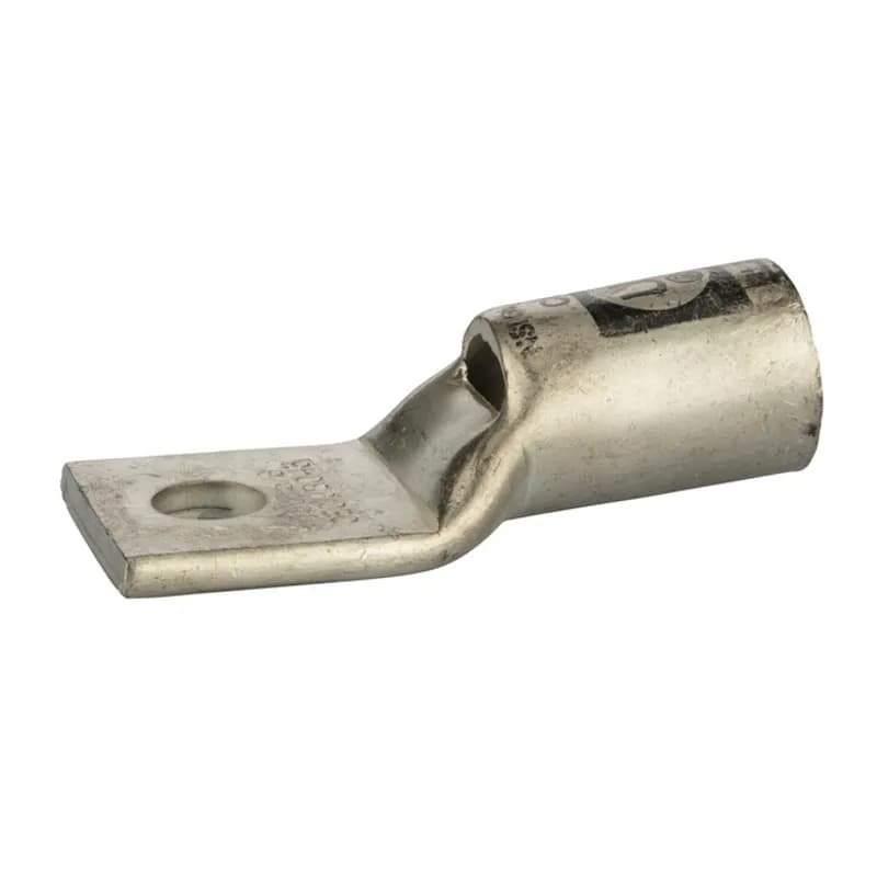 1 Hole Short Barrel Copper Compression Lug w/ Peep Hole 750 MCM - 5/8" Bolt Short Barrel Copper Compression Lugs with Peep Hole is a type of copper compression connector that is produced from high conductivity copper tubing. They are tin-plated to provide corrosion resistance and are marked with die index and color coded for easy reference. Listed for 35KV maximum when properly installed.
