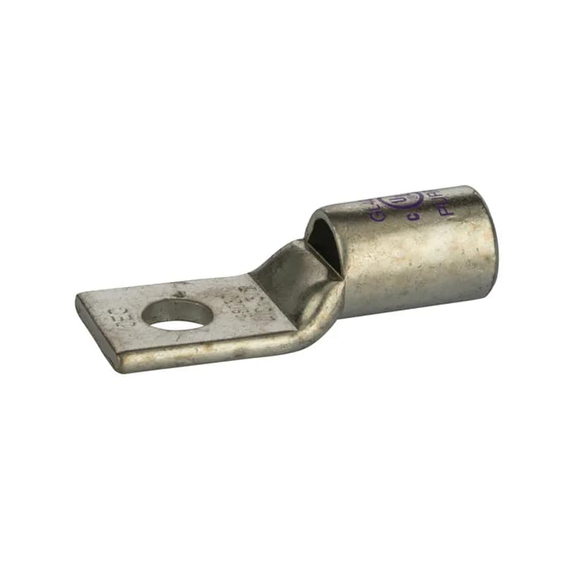 1 HoleShort Barrel Copper Compression Lug w/ PeepHole4/0 AWG-3/8" Bolt Short Barrel Copper Compression Lugs with PeepHoleis a type of copper compression connector that is produced from high conductivity copper tubing. They are tin-plated to provide corrosion resistance and are marked with die index and color coded for easy reference. Listed for 35KV maximum when properly installed.