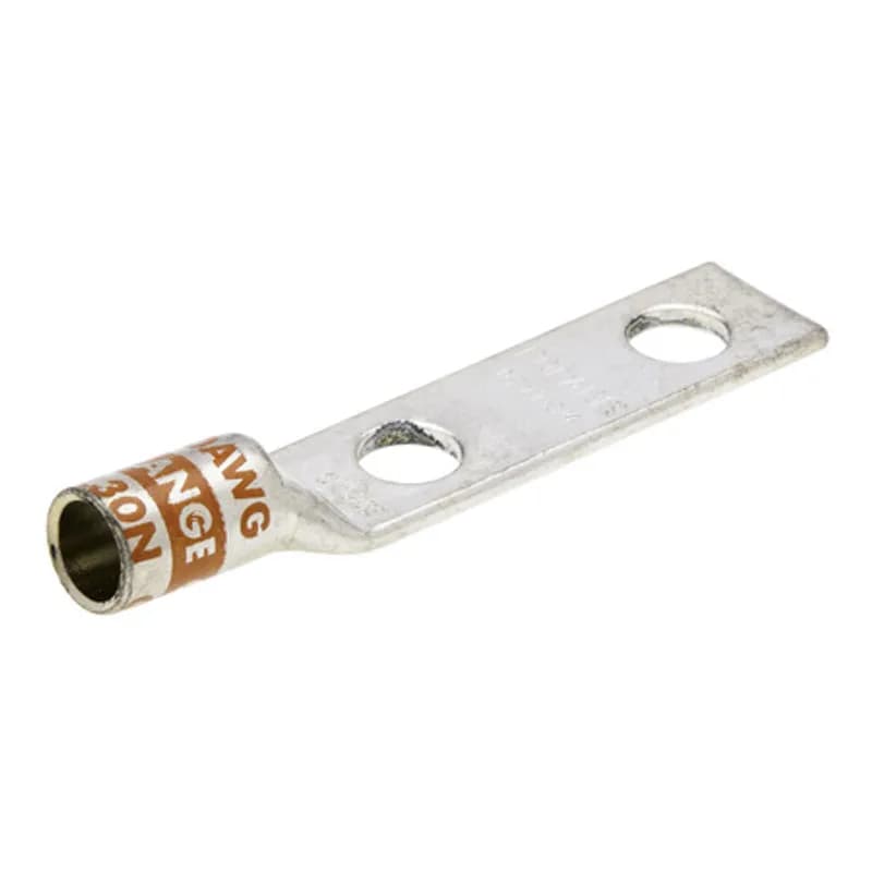 NSI Industries GL30N - 2HoleShort Barrel Copper Compression Lug w/ PeepHole3&amp-frasl-0 AWG-1/2" Bolt Short Barrel Copper Compression Lugs with PeepHoleis a type of copper compression connector that is produced from high conductivity copper tubing. They are tin-plated to provide corrosion resistance and are marked with die index and color coded for easy reference. Listed for 35KV maximum when properly installed.