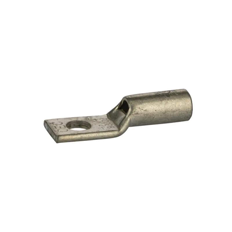 1 Hole Short Barrel Copper Compression Lug w/ Peep Hole 4 AWG - 1/4" Bolt Short Barrel Copper Compression Lugs with Peep Hole is a type of copper compression connector that is produced from high conductivity copper tubing. They are tin-plated to provide corrosion resistance and are marked with die index and color coded for easy reference. Listed for 35KV maximum when properly installed.