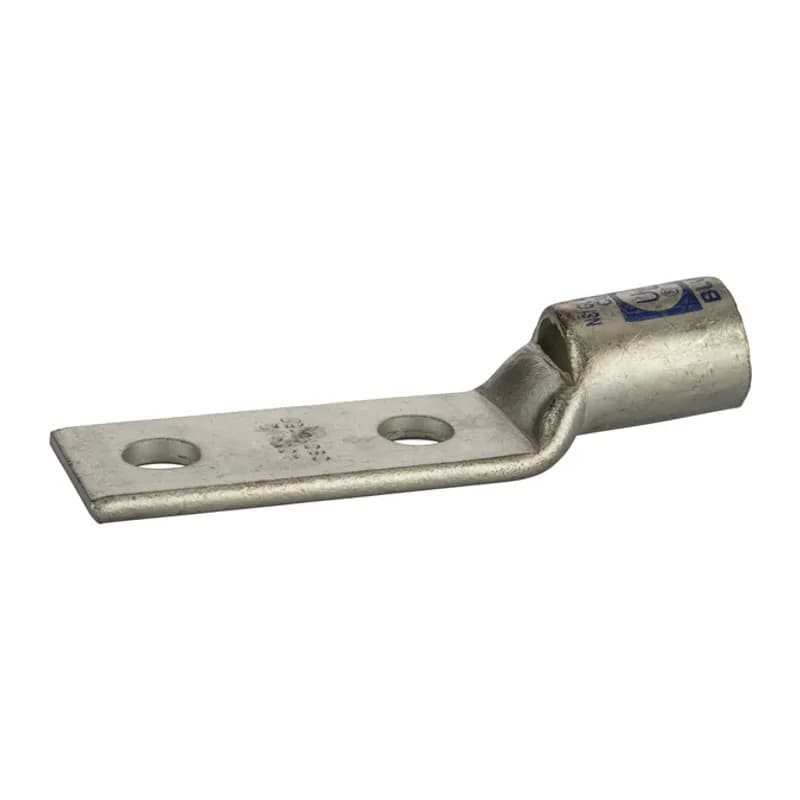 2 Hole Short Barrel Copper Compression Lug w/ Peep Hole 400 MCM - 1/2" Bolt Short Barrel Copper Compression Lugs with Peep Hole is a type of copper compression connector that is produced from high conductivity copper tubing. They are tin-plated to provide corrosion resistance and are marked with die index and color coded for easy reference. Listed for 35KV maximum when properly installed.