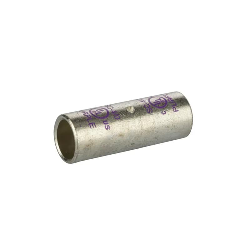 Standard Barrel Tinned Copper Splice 4/0 AWG: Standard Barrel Tinned Copper Splices is a type of copper compression connector that is produced from high conductivity copper tubing. They are tin-plated to provide corrosion resistance and are marked with die index and color coded for easy reference. Listed for 35KV maximum when properly installed.