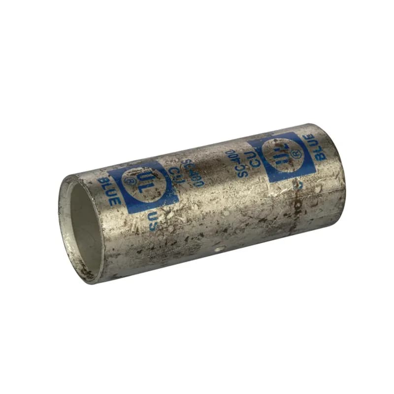 StandardBarrel TinnedCopperSplice400MCM Standard Barrel Tinned CopperSplices is a type of copper compression connector that is produced from high conductivity copper tubing. They are tin-plated to provide corrosion resistance and are marked with die index and color coded for easy reference. Listed for 35KV maximum when properly installed.