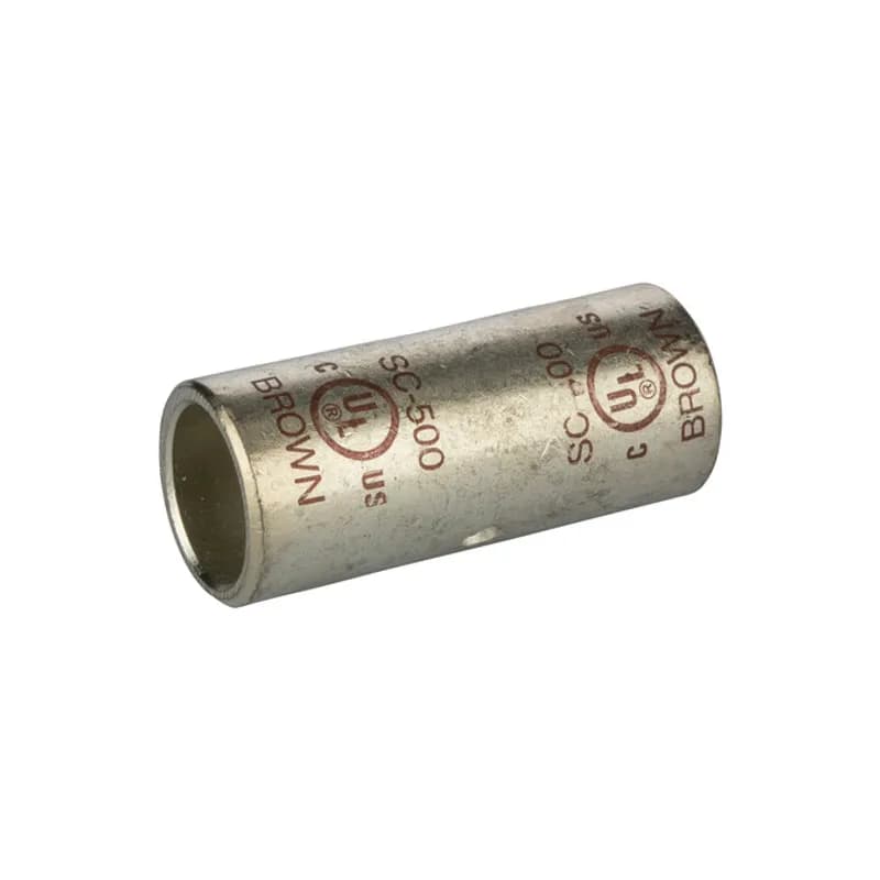 NSI Industries SC-500 - StandardBarrel TinnedCopperSplice500MCM Standard Barrel Tinned CopperSplices is a type of copper compression connector that is produced from high conductivity copper tubing. They are tin-plated to provide corrosion resistance and are marked with die index and color coded for easy reference. Listed for 35KV maximum when properly installed.