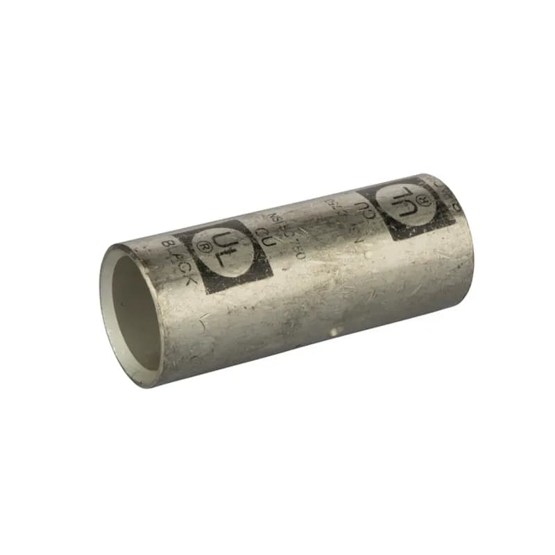 StandardBarrel TinnedCopperSplice750MCM Standard Barrel Tinned CopperSplices is a type of copper compression connector that is produced from high conductivity copper tubing. They are tin-plated to provide corrosion resistance and are marked with die index and color coded for easy reference. Listed for 35KV maximum when properly installed.