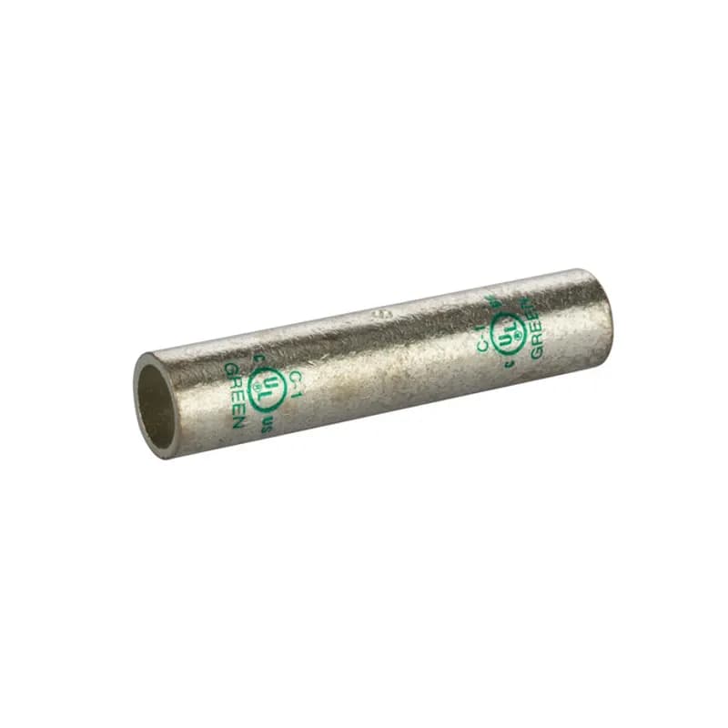 Long Barrel TinnedCopperSplice1 AWG Long Barrel Tinned CopperSplices is a type of copper compression connector that is produced from high conductivity copper tubing. They are tin-plated to provide corrosion resistance and are marked with die index and color coded for easy reference. Listed for 35KV maximum when properly installed.