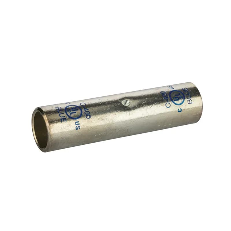 Long Barrel TinnedCopperSplice400 MCM Long Barrel Tinned CopperSplices is a type of copper compression connector that is produced from high conductivity copper tubing. They are tin-plated to provide corrosion resistance and are marked with die index and color coded for easy reference. Listed for 35KV maximum when properly installed.