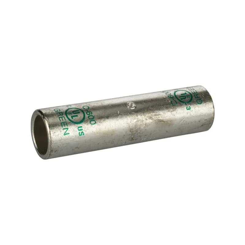 NSI Industries C-600 - Long Barrel TinnedCopperSplice600 MCM Long Barrel Tinned CopperSplices is a type of copper compression connector that is produced from high conductivity copper tubing. They are tin-plated to provide corrosion resistance and are marked with die index and color coded for easy reference. Listed for 35KV maximum when properly installed.
