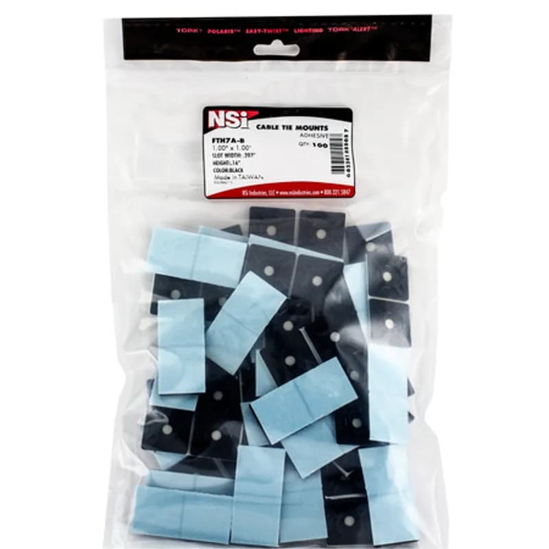 1" Black Adhesive Cable Tie Mounts are used to route and fasten cable-tied bundles to flat surfaces. 1"x 1"100 Count