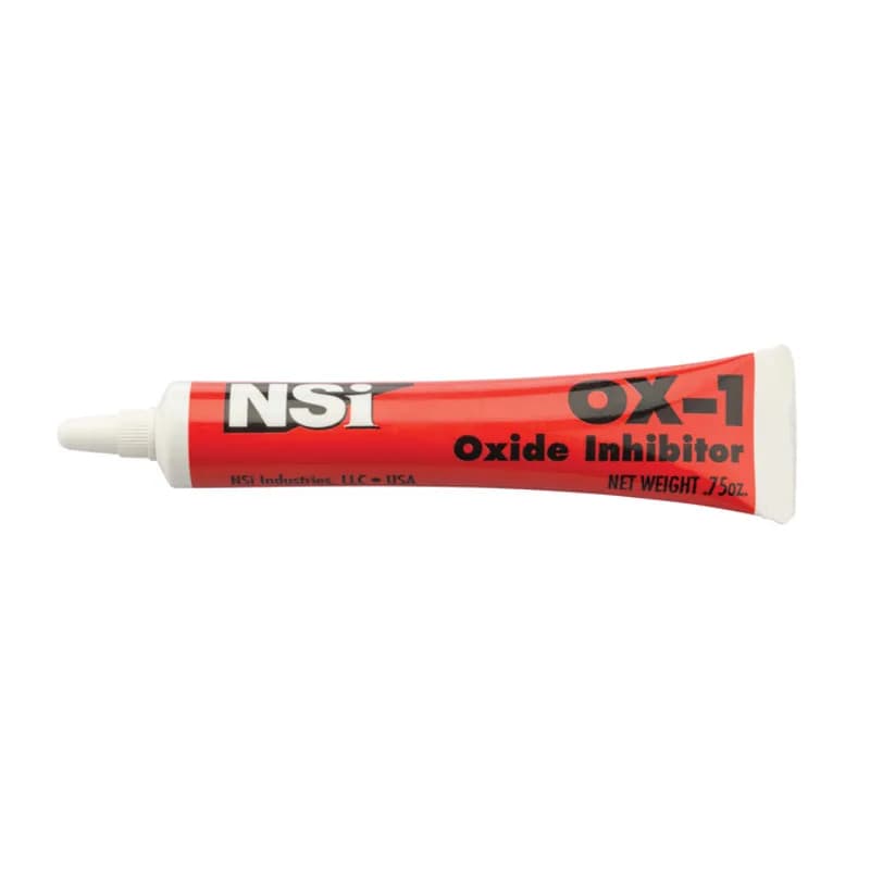 NSI Industries OX-1 - Universal Oxide Inhibitor prevents oxide from forming on aluminum and/or copper terminations. It remains stable over a wide temperature range and is supplied in easy-squeeze tubes. SIZE: 3/4oz UPC: 662381055125