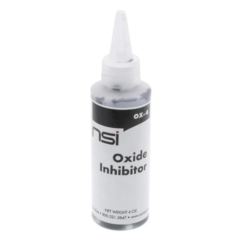 NSI Industries OX-4 - Universal Oxide Inhibitor prevents oxide from forming on aluminum and/or copper terminations. It remains stable over a wide temperature range and is supplied in a clear, easy-squeeze bottle. SIZE: 4 oz UPC: 662381055224