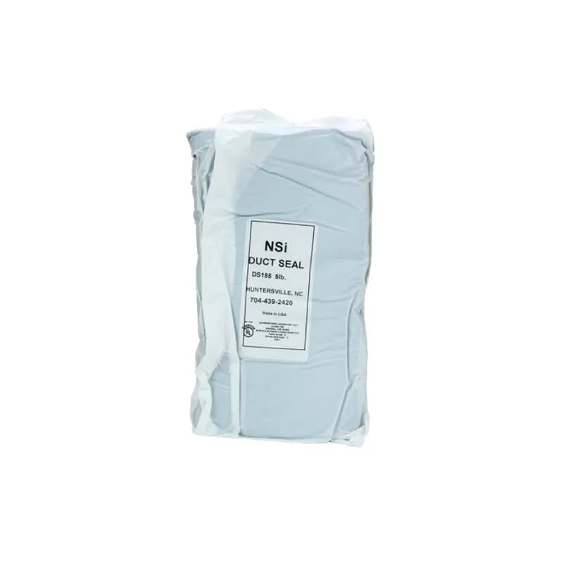 NSI Industries DS185 - Duct Sealing Compound- 5 LB APPLICATIONS: Duct Sealing Compound is intended for sealing around electrical service entries, junction boxes and other devices where weather-proofing is critical. Will stay soft and pliable for several years and has an excellent shelf life. Will not damage wire covers, glass, wood, painted surfaces, plastics or other materials it may contact. It is chemically inert, inhibiting no chemical activity and is nontoxic. Contains no asbestos or mineral fibers and no mineral oil which can shorten the effective life of the product. Remains pliable through a wide range of temperatures and will adhere to most clean dry surfaces. UPC: 662381055262