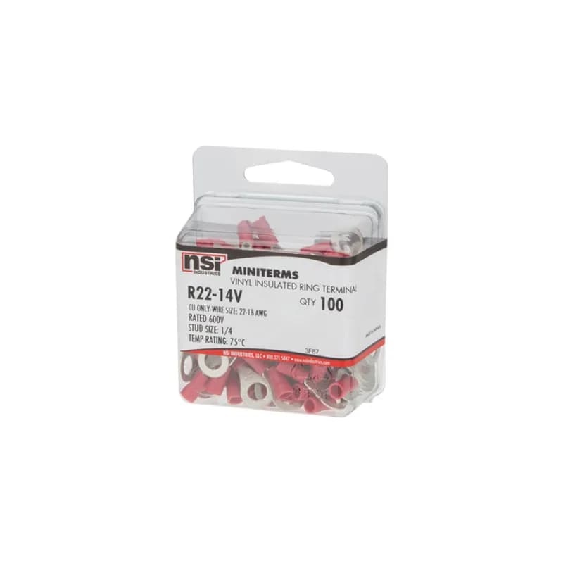 22-18 AWG Vinyl Insulated Ring 1/4" Stud, 100 Per Pack
