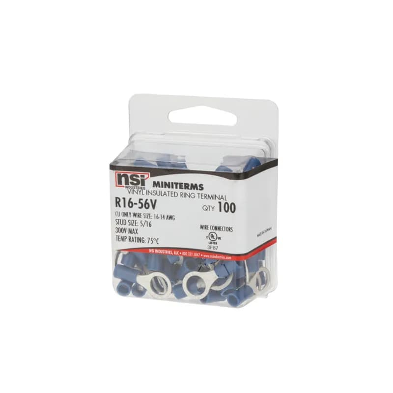 16-14 AWG Vinyl Insulated Ring 5/16" Stud, 100 Per Pack