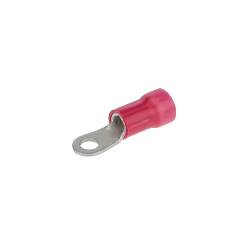 Tin-plated Copper Ring Terminal with Vinyl Insulation and has a basic tongue type ring. Used for wire termination in applications with #10 Stud and 8 AWG