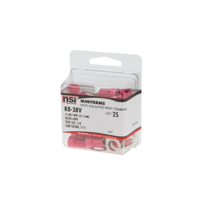 8 AWG Vinyl Insulated Ring 3/8" Stud, 25 Per Pack