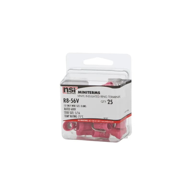 NSI Industries R8-56V - 8 AWG Vinyl Insulated Ring 5/16" Stud, 25 Per Pack