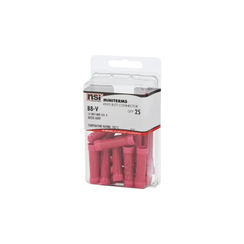 8 AWG Vinyl Insulated Butt Splice, 25/Pack