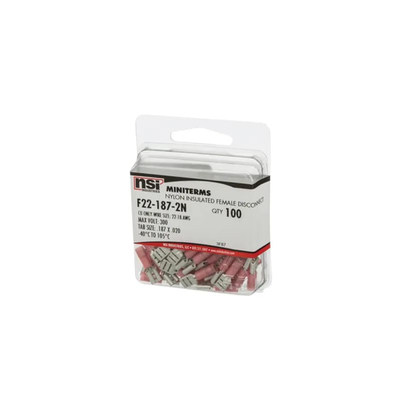 NSI Industries F22-187-2N - 22-18 AWG Nylon Insulated Female Disconnect .187X.020 Tab, 100/Pack