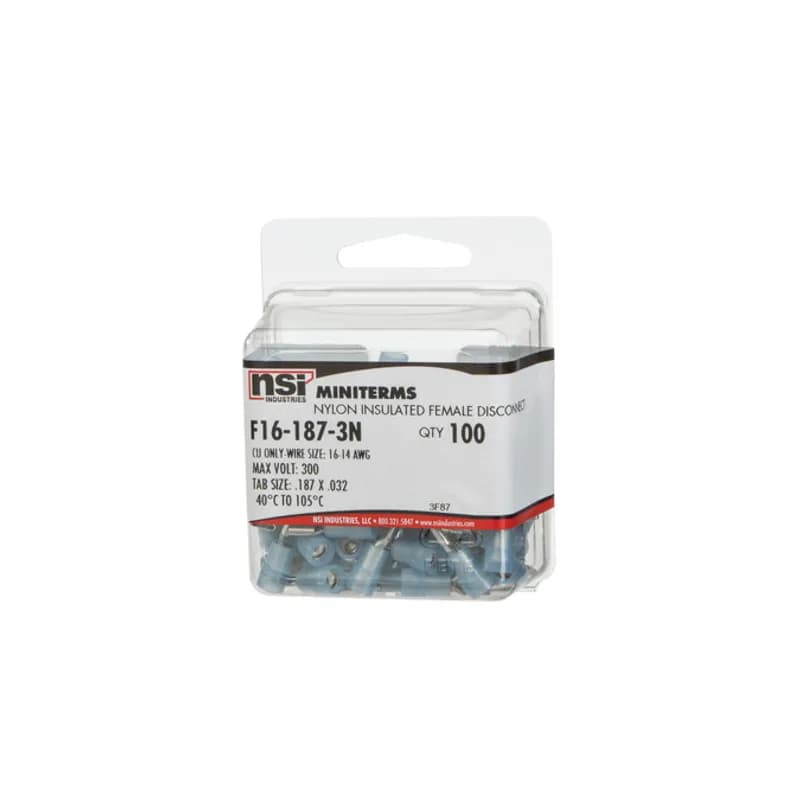 16-14 AWG Nylon Insulated Female Disc .187X.032, 100/Pack