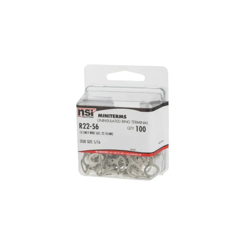 22-18 AWG Bare Ring 1/4" Stud, 100 Per Pack
