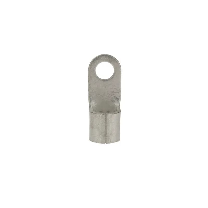 Tin-plated Copper Bare Ring Terminal is non-insulated and has a basic tongue type ring. Used for wire termination in applications with 1/4" Stud and 4 AWG