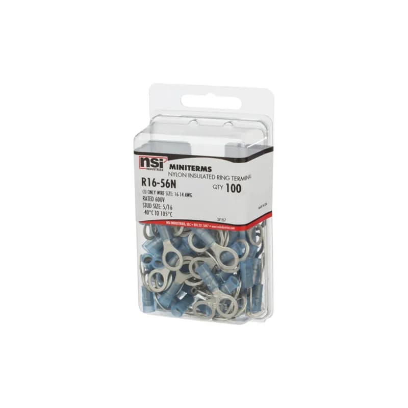16-14 AWG Nylon Insulated Ring 5/16" Stud, 100 Per Pack