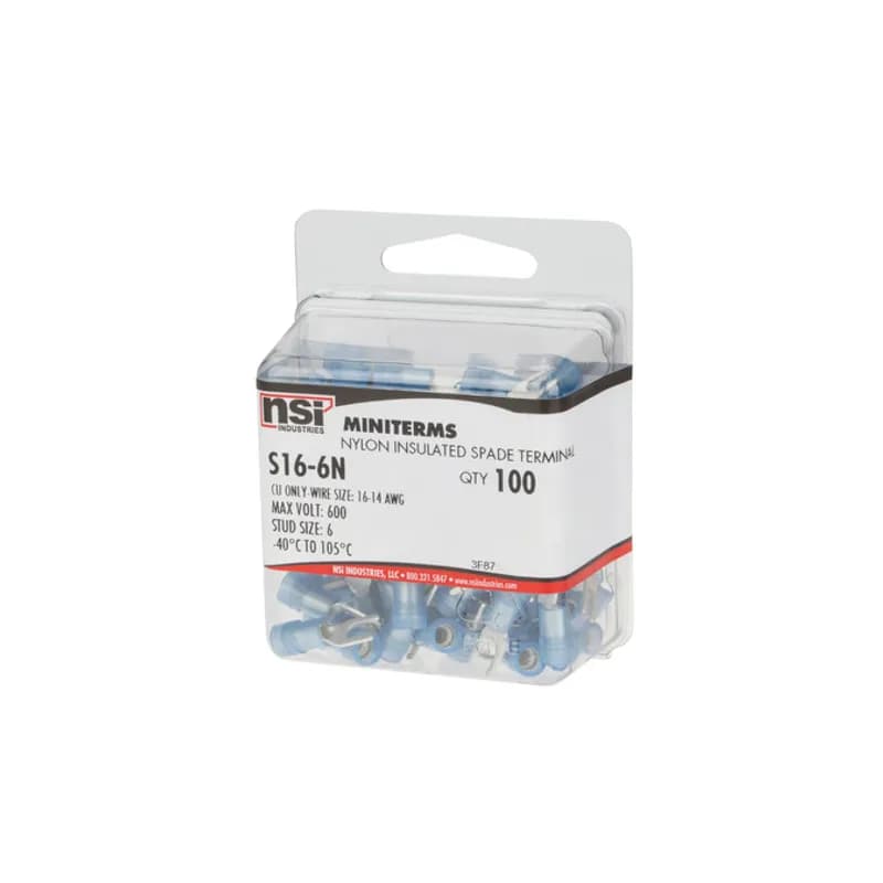 NSI Industries S16-6N - 16-14 AWG Nylon Insulated Spade #6 Stud, 100 Per Pack