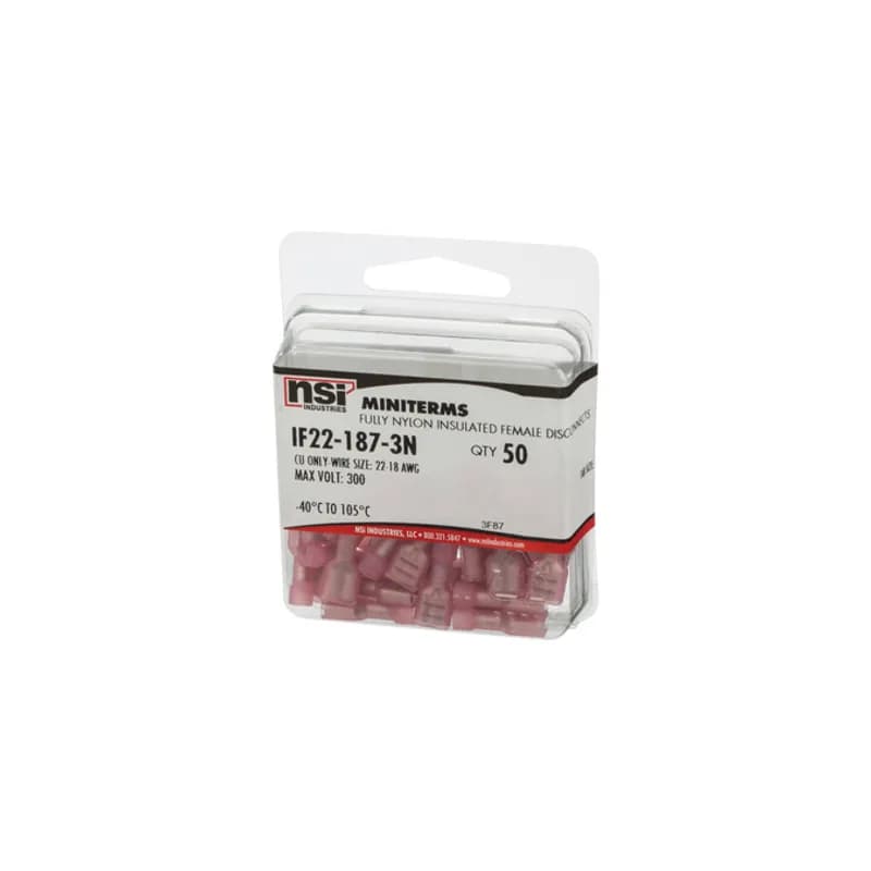 22-18 AWG, .187 x .030 Tab Fully Insulated Female Nylon, 50/Pack