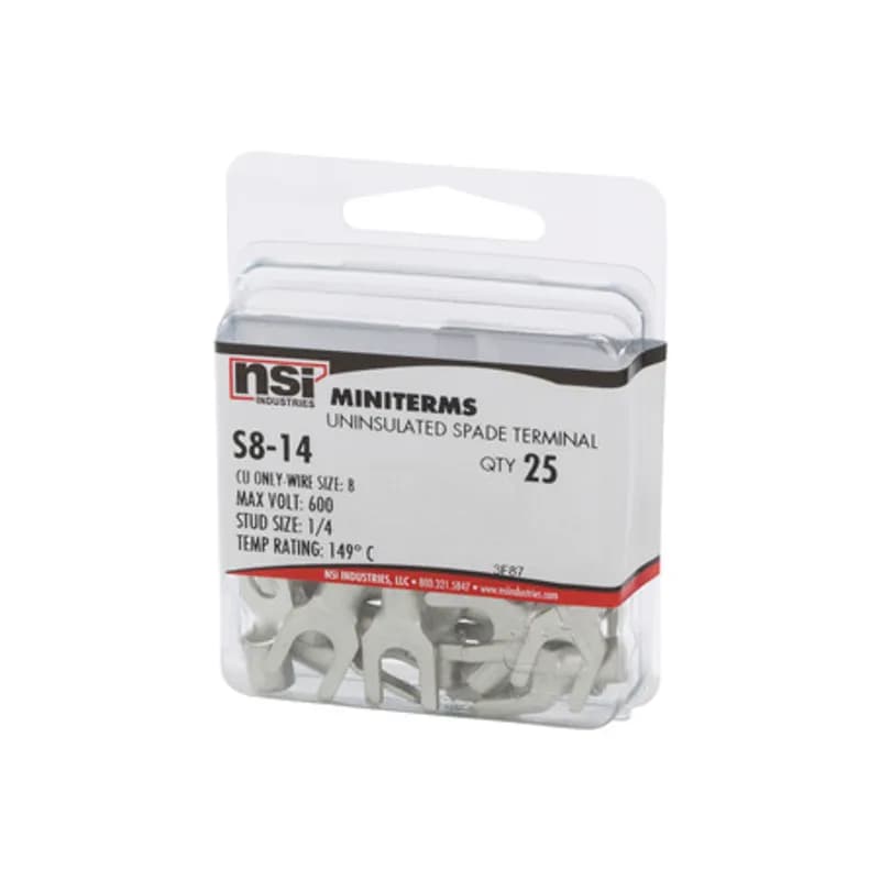 8 AWG Bare Spade #14 Stud, 25/Pack