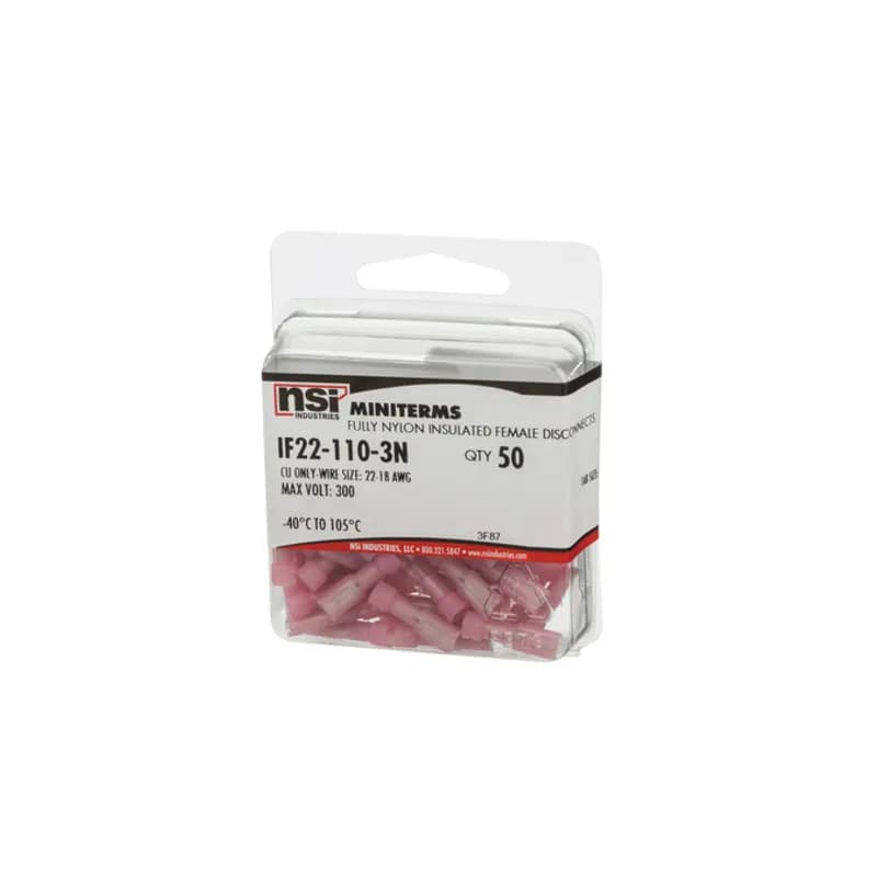 22-18 AWG .110X.020 Female, Nylon, 50/Pack