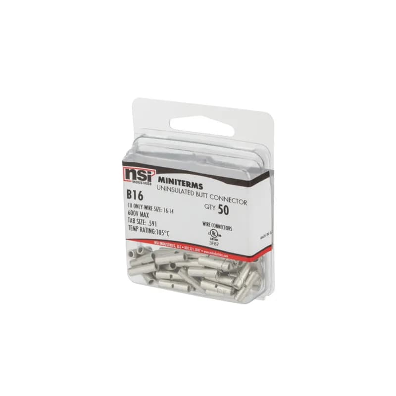 NSI Industries B16 - 16-14 AWG Bare Butt Splice, 50 Per Pack