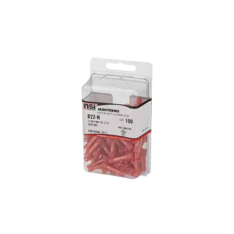 22-18 AWG Nylon Insulated Butt Splice - 100/Pack