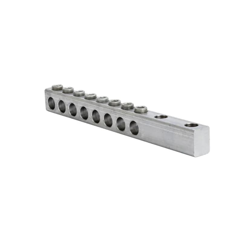 8 Port Aluminum Dual Rated Transformer Connector 250 MCM - 6 AWG Transformer Connectors are made from 6061T-6 aluminum alloy. They are electro-tin plated for low contact resistance. Two NEMA 1/2" holes for easy attachment. Rated 600 volts.