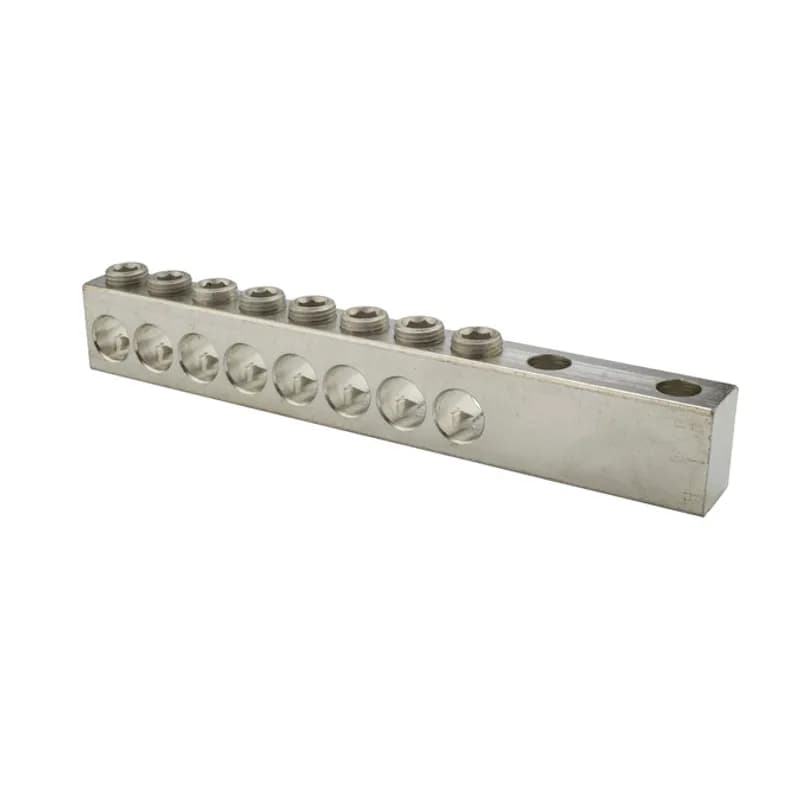 8 Port Aluminum Dual Rated Transformer Connector 350 MCM - 6 AWG Transformer Connectors are made from 6061T-6 aluminum alloy. They are electro-tin plated for low contact resistance. Two NEMA 1/2" holes for easy attachment. Rated 600 volts.