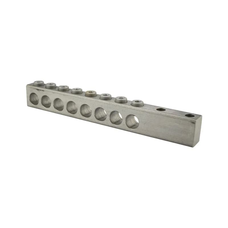 8 Port Aluminum Dual Rated Transformer Connector 500 MCM - 4 AWG Transformer Connectors are made from 6061T-6 aluminum alloy. They are electro-tin plated for low contact resistance. Two NEMA 1/2" holes for easy attachment. Rated 600 volts.