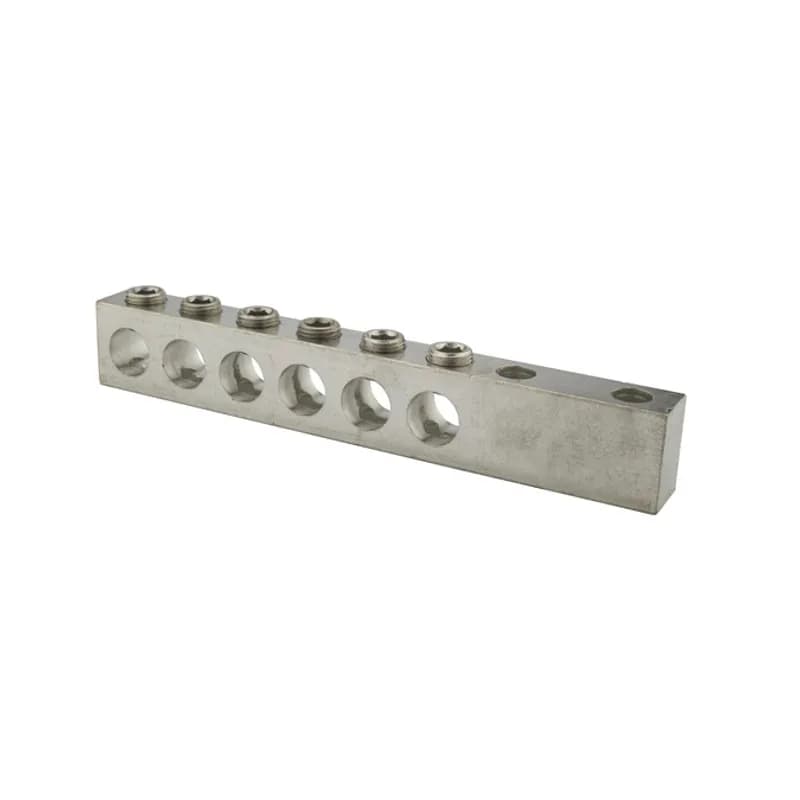 6 Port Aluminum Dual Rated Transformer Connector 500 MCM - 4 AWG Transformer Connectors are made from 6061T-6 aluminum alloy. They are electro-tin plated for low contact resistance. Two NEMA 1/2" holes for easy attachment. Rated 600 volts.