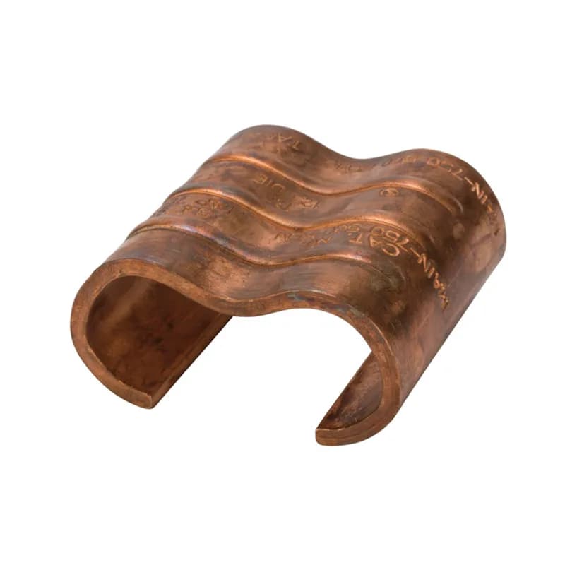Heavy Duty Copper C Tap Grounding Connector for 750 to 500 MCM APPLICATIONS: Copper "C" Taps ensure positive, all-around compression with low-resistance and high pull-out values. Made of high conductivity copper, they satisfy the requirements of NEC250-81 and 250-91 for connecting to the grounding electrode system. Rated 600 Volts.