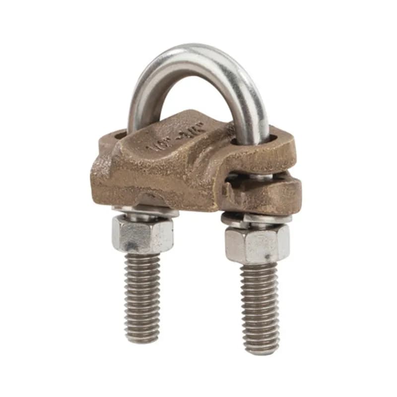 The NSI UC-108 Bronze Heavy Duty U-Bolt Clamp is designed to grip 7/8" to 1" rods and ground 1/2" to 3/4" IPS pipes in parallel or 90-degree positions with an easily adjusted, durably strong design. The high-copper-content alloy of the clamp provides excellent conductivity and heavy-duty strength, alongside the silicon bronze nuts and lockwashers. Use this U-bolt for demanding applications in harsh environments, including direct burial in earth or concrete. UL Listed 467 for Grounding and Bonding. Stock products you can rely onâ€”stock NSI.