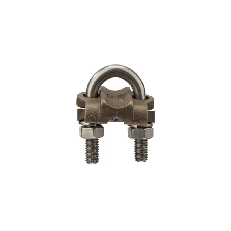 The NSI UC-104 Bronze Heavy Duty U-Bolt Clamp is designed to grip 5/8" to 3/4" rods and ground 3/8" IPS pipes in parallel or 90-degree positions with an easily adjusted, durably strong design. The high-copper-content alloy of the clamp provides excellent conductivity and heavy-duty strength, alongside the silicon bronze nuts and lockwashers. Use this U-bolt for demanding applications in harsh environments, including direct burial in earth or concrete. UL Listed 467 for Grounding and Bonding. Stock products you can rely onâ€”stock NSI.