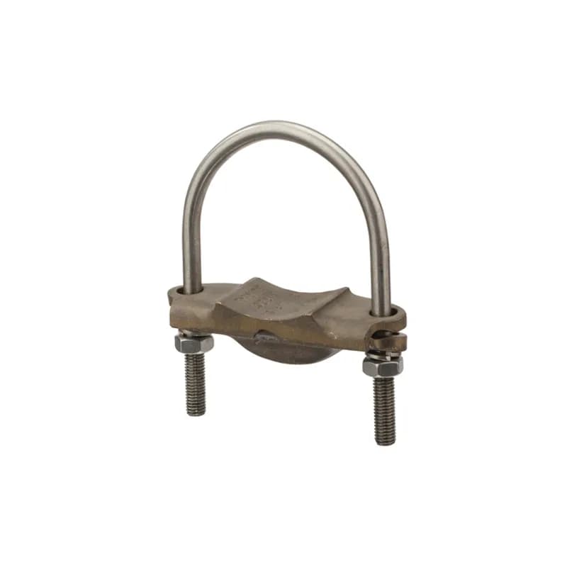 The NSI UC-143 Bronze Heavy Duty U-Bolt Clamp is designed to grip rods and ground 3" IPS pipes in parallel or 90-degree positions with an easily adjusted, durably strong design. The high-copper-content alloy of the clamp provides excellent conductivity and heavy-duty strength, alongside the silicon bronze nuts and lockwashers. Use this U-bolt for demanding applications in harsh environments, including direct burial in earth or concrete. UL Listed 467 for Grounding and Bonding. Stock products you can rely onâ€”stock NSI.